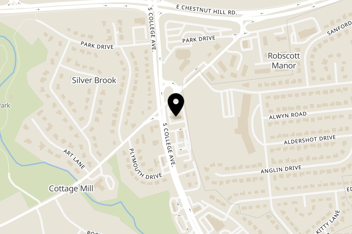 Map showing the location of MadMacs on 801 S College Ave in Newark